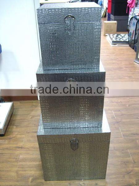 Set Of 3 Silver Black alligator faux leather storage box with lid