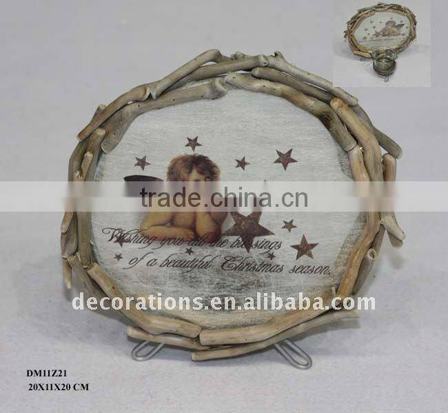 christmas twig picture frame with candle holder