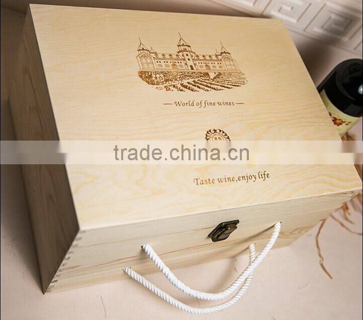 2016 Wholesale high quality customized 6 bottle wooden wine gift box