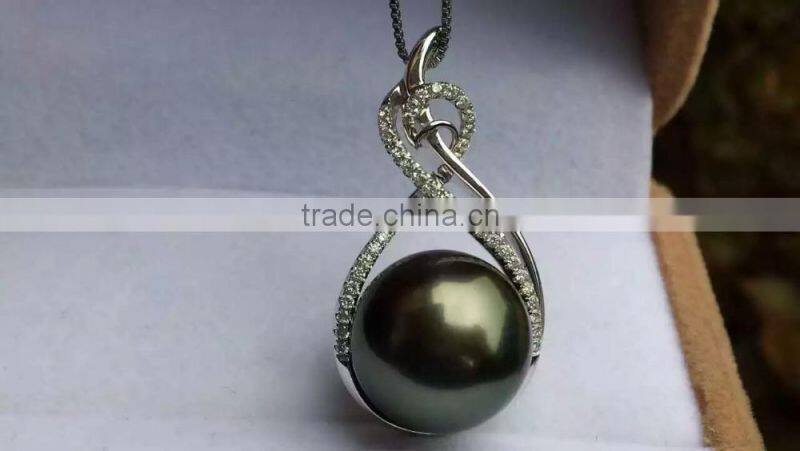 18k diamond 11-12mm black tahitian pearls wholesale pendant necklace