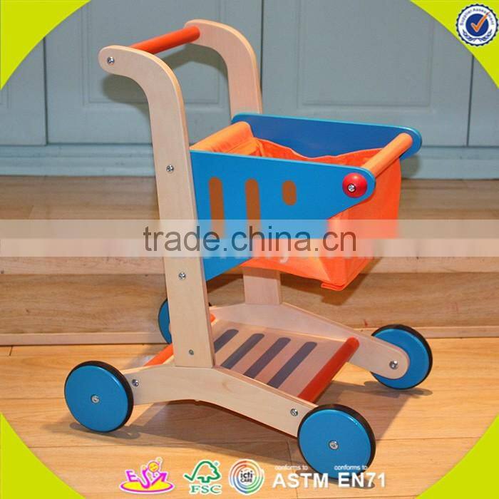 wholesale cheap children wooden push toy shopping cart funny kids wooden toy shopping cart W16E016-S
