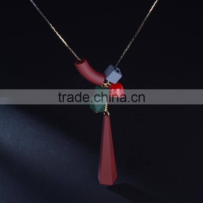 Europe America popular geometric pendant beads necklace rubber hand painted beads pendant long necklace