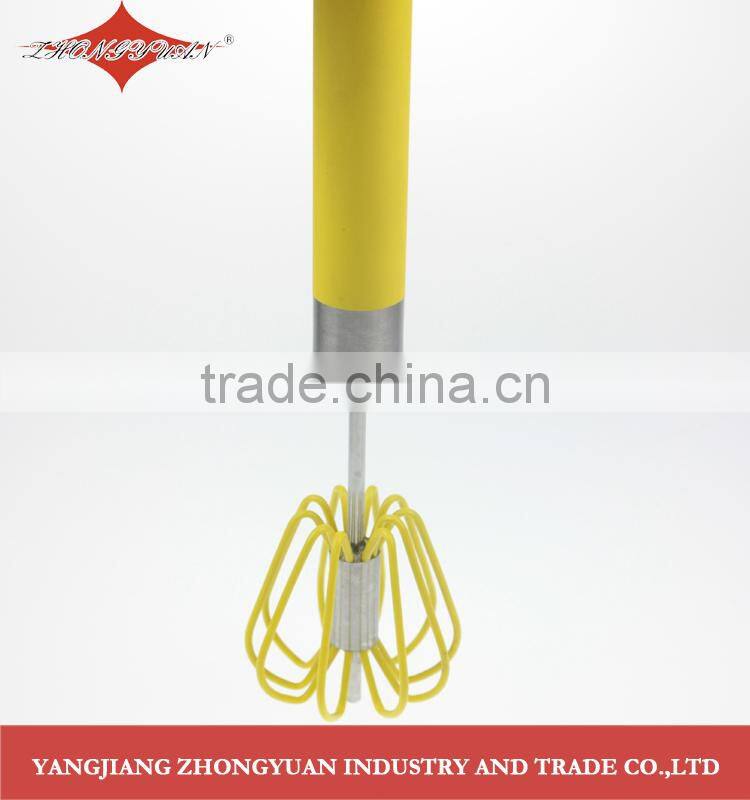 2014 newest Stainless steel rotary self-mixer miracle whisk silicone coated head, hand push,