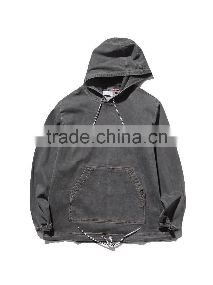 denim high quality pullover design your own 100% cotton oversized muscle fit plain black hoodie men customize string