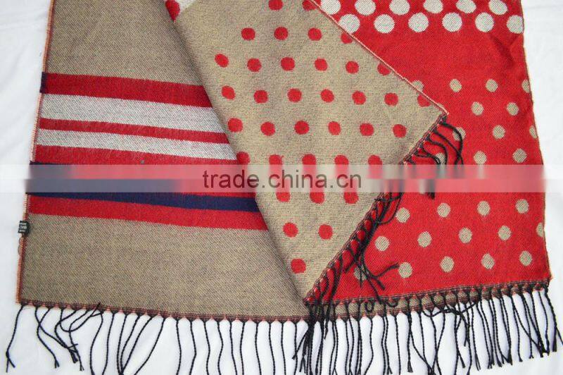 Fashion hot stylish lady stripe dot soft 100%viscose winter scarf