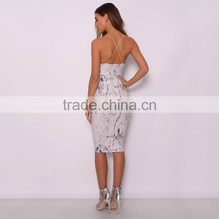 Marble Print Plunge Midi Dress Girl's Dress Design
