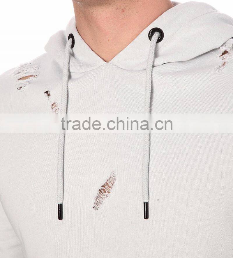 Vintage Custom Distressed Hoodies Cut Hole Men Tops 100% Cotton French Terry Long Sleeve Pocket Hoodies For Men
