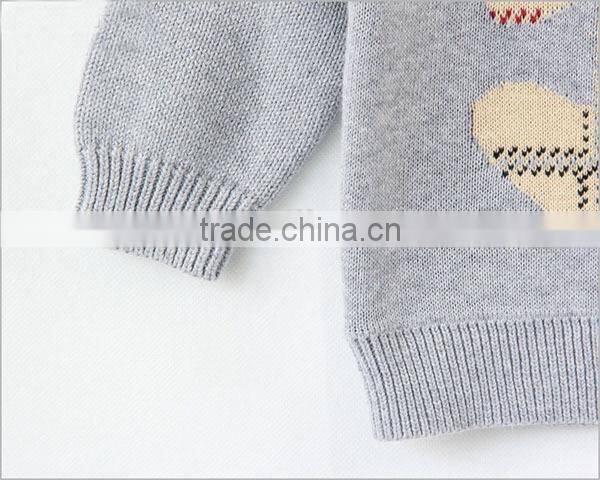 Cartoon bear jacquard boys crewneck knitted sweater