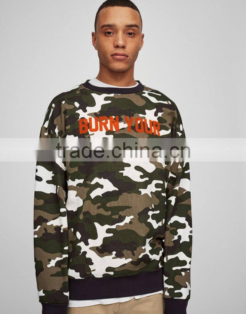 Wholesale fashion crewneck camo men sweatshirt no hood