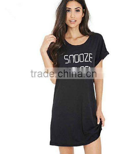 cheapsale summer printed ladies loose solid black color casual evening dress jersey china supplier