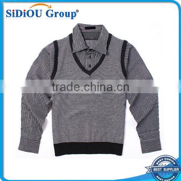 Thin Grey White Striped Cotton Sweater Shirt