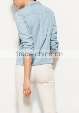 Runwaylover EY2336B Ladies Long Style Fashion Washed Denim Blouse