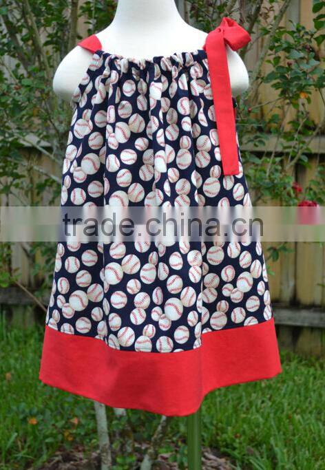Navy and red Baseball Pillowcase Dress for little girls toddler