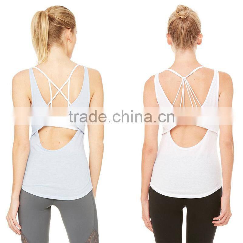 Wholesale back cutout dropped armholes stringer loose yoga gym tank top