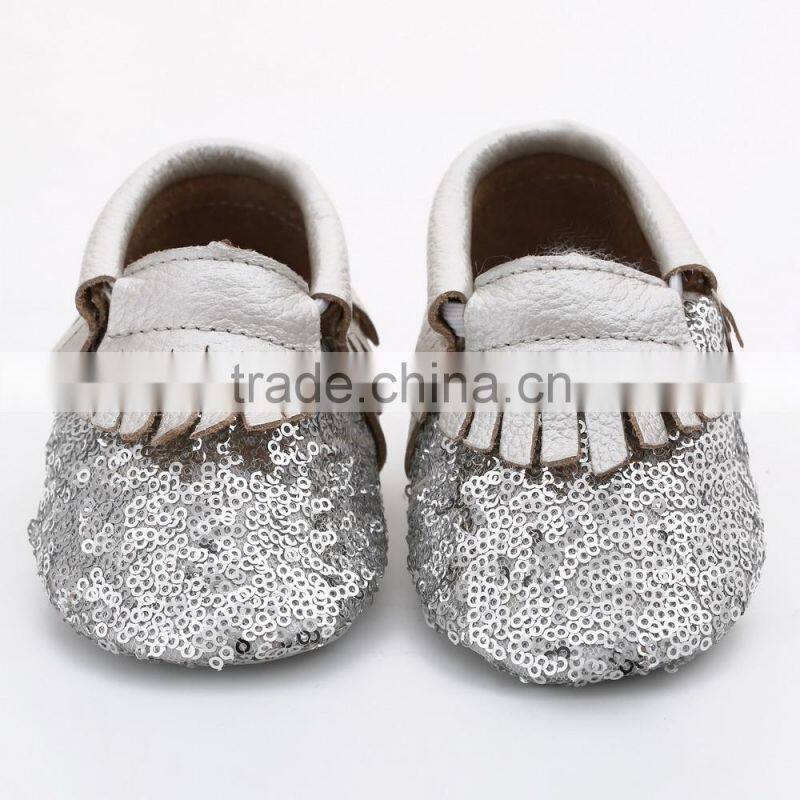 Multicolor sequin fringed leather baby moccasins, sequin baby moccasin