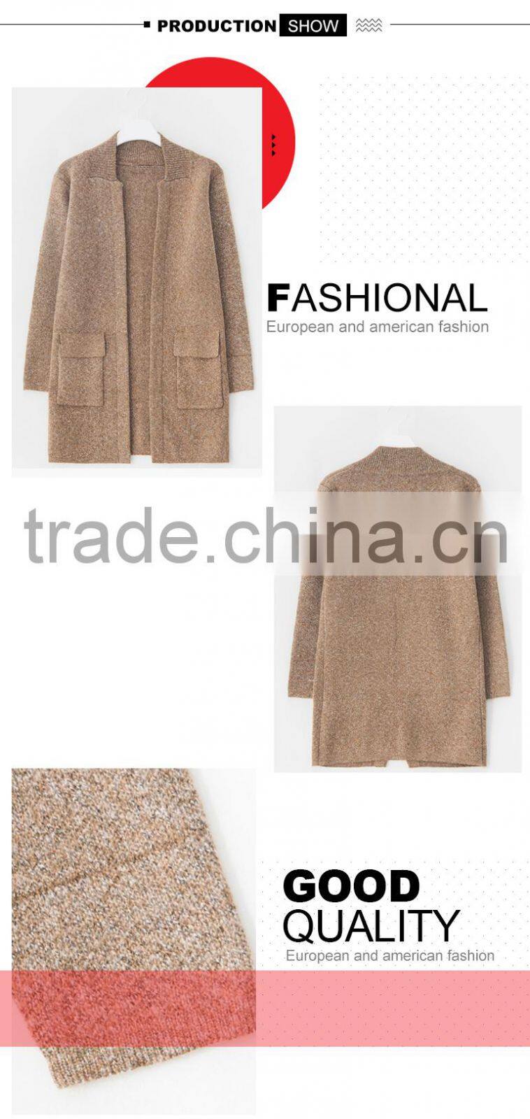 women open front no button winter pocket long cardigan sweater wool coat with low prices