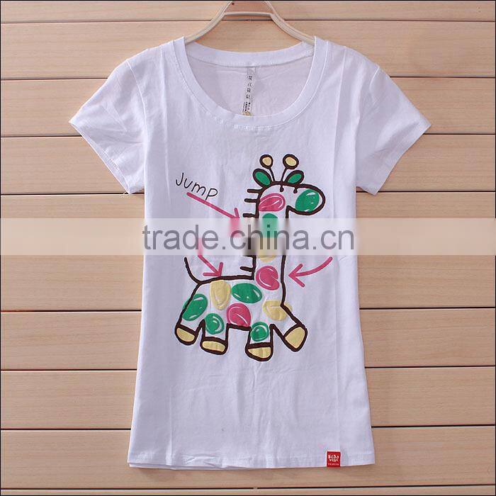 Oem factory women foaming print round neck t shirt