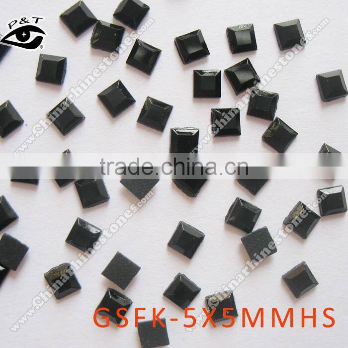 Iron on square shape rhinestone 5x5mm black rhinestone hot fix crystal for garment