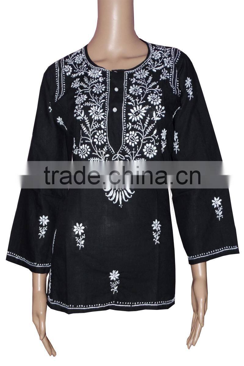 Indian Lucknow Chikan Kurtis,Cotton Embroidery Kurtis Top Tunic