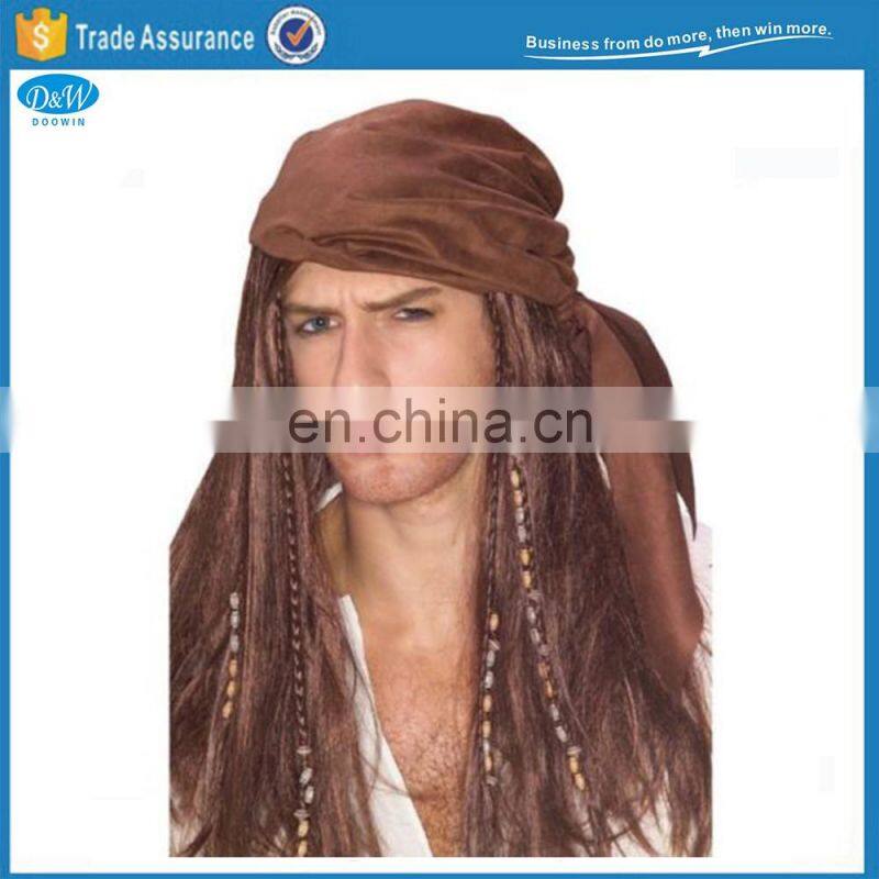 Black Pirate Wig with Bandana Halloween Party Wig