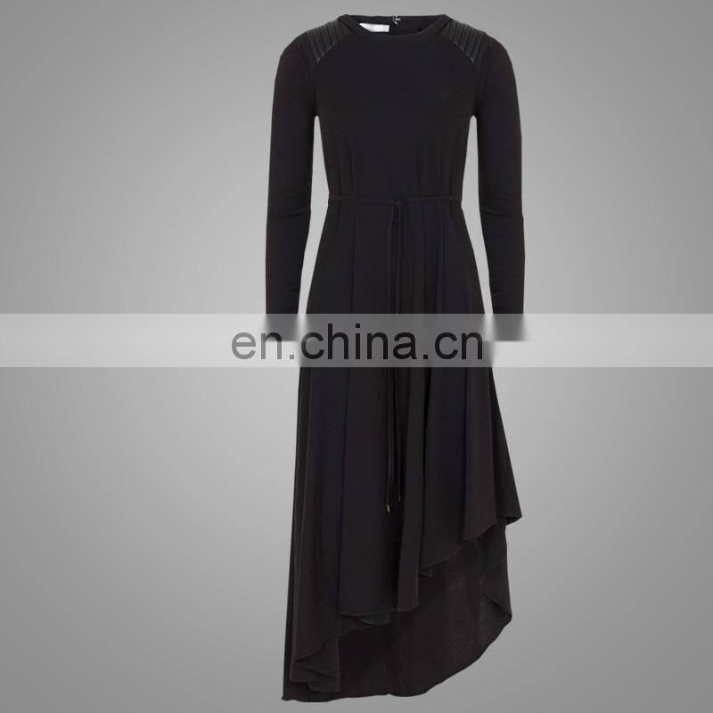 Modern Fashion Leather Top Selling Products In alibaba With Belt Black Elegant Muslim Abaya Islamic Long Sleeves Dubai Abaya