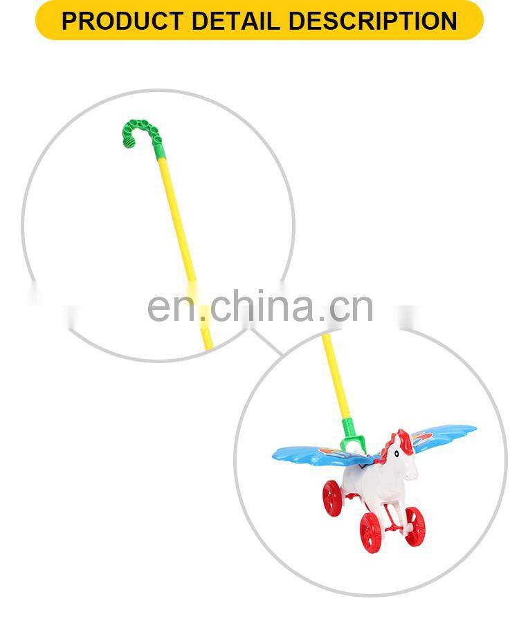 factory price cartoon wheel free white fly horse hand push walker toys