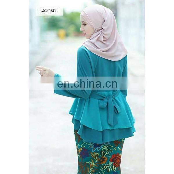High quality women muslim dress fashion printed design elegant baju kurung peplum