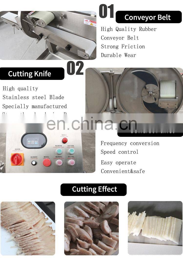 Multi-function meat and vegetable cutter with conveyor belt cooked meat beef cutting machine