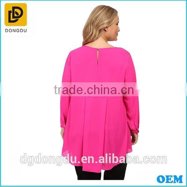 Plus size 2016 ladies' new fashion sexy blouse new design long sleeve high-low hem blouse