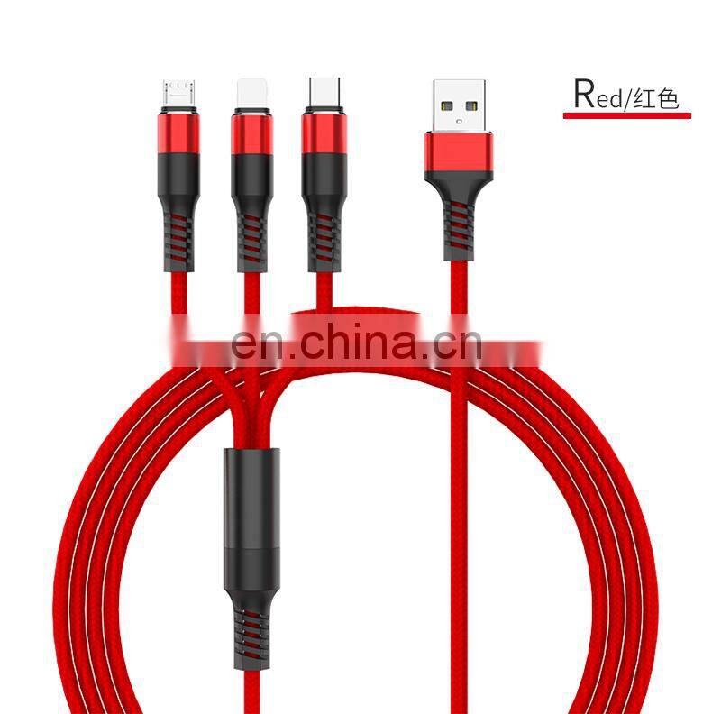 Multi 3 in1 USB Charging Cable Nylon Braided USB Cables Fast Multiple Charging cords