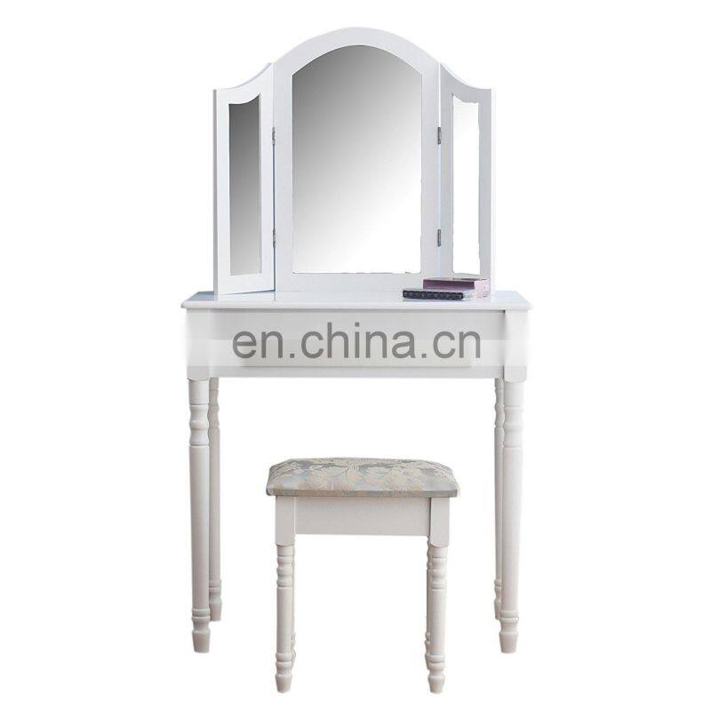 Furniture Dressing Table 3 Way Mirrors Triple Mirror Makeup Dresser Set with Stool (White)