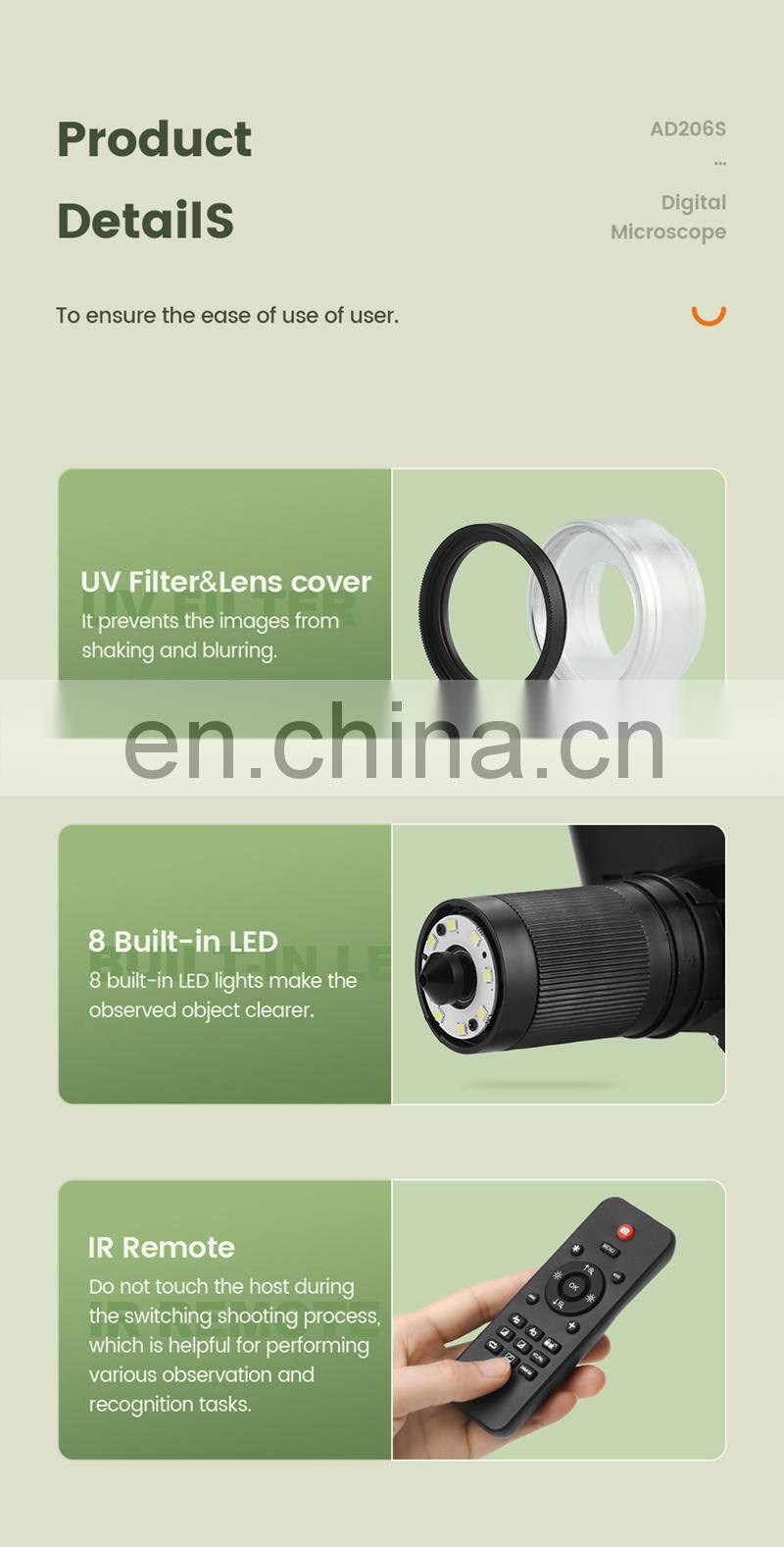 Andonstar AD206S 50X 2MP Industrial Digital Microscope with USB Endoscope Dual-Lens Display 7" Screen