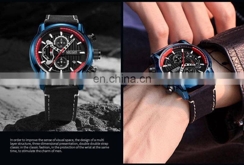 Megir 2104G Brands Quartz Watches for Mens Waterproof Clock Luxury Leather Wrist Watches Men