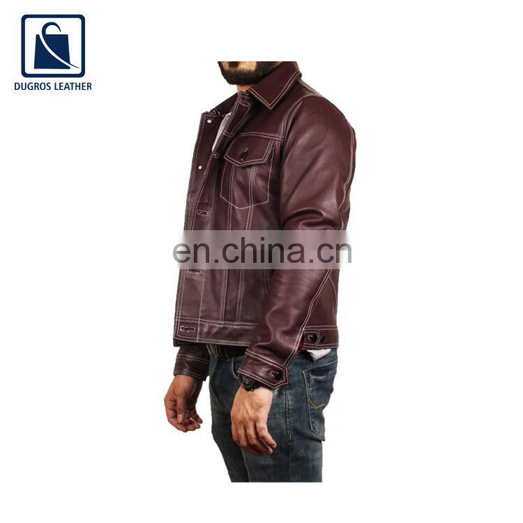 Stylish and Elegant Pattern Biker Style Men Genuine Leather Jacket at Competitive Price
