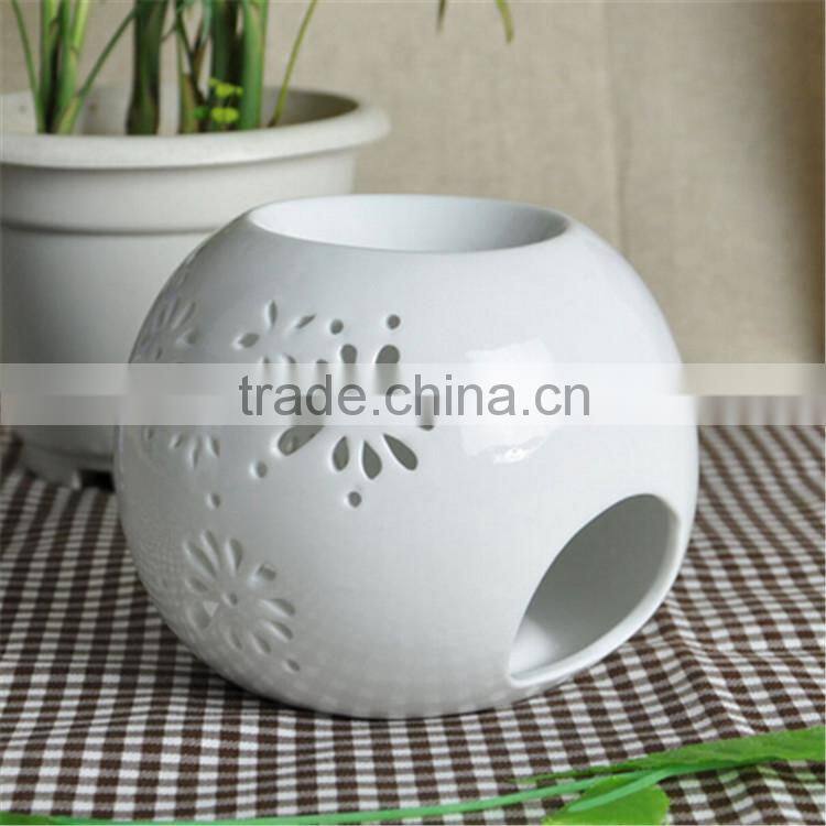 China Round Ceramic Candle Burner / Tart Oil Warmer Pure White Aroma Diffuser/Payment protection candle holder