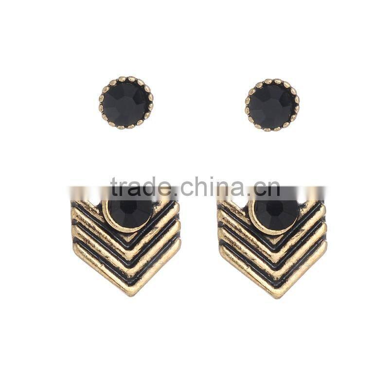 Gogerous Old Fashion Anqitue Gold Armlet Shaped Black Crystal Stud Earring Set