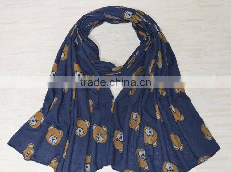 New Design Little Bear Printed Cotton Lady Fashion Scarf