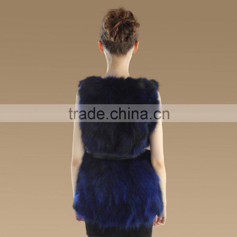 Long style 2015 Winter Elegant red color Lady Real Raccoon Fur Vest with Belt