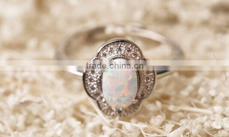 925 Silver Oval White Opal Ring Birthstone Ring