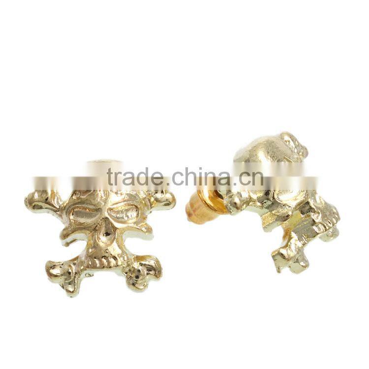 Latest Style Wholesale Punk Fashion Jewelry Gold Plated Heart Skull CZ Stud Earrings