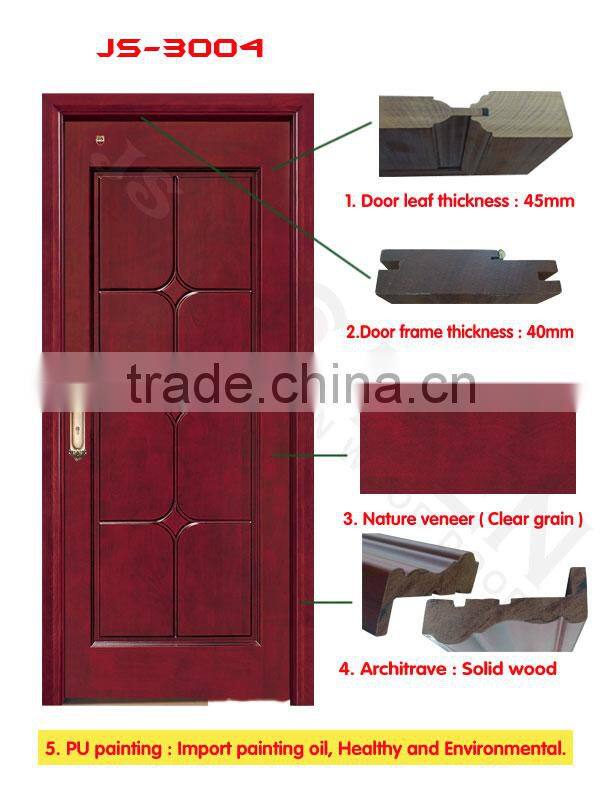 Hard red cherry plain wood bedroom door for modern hous design