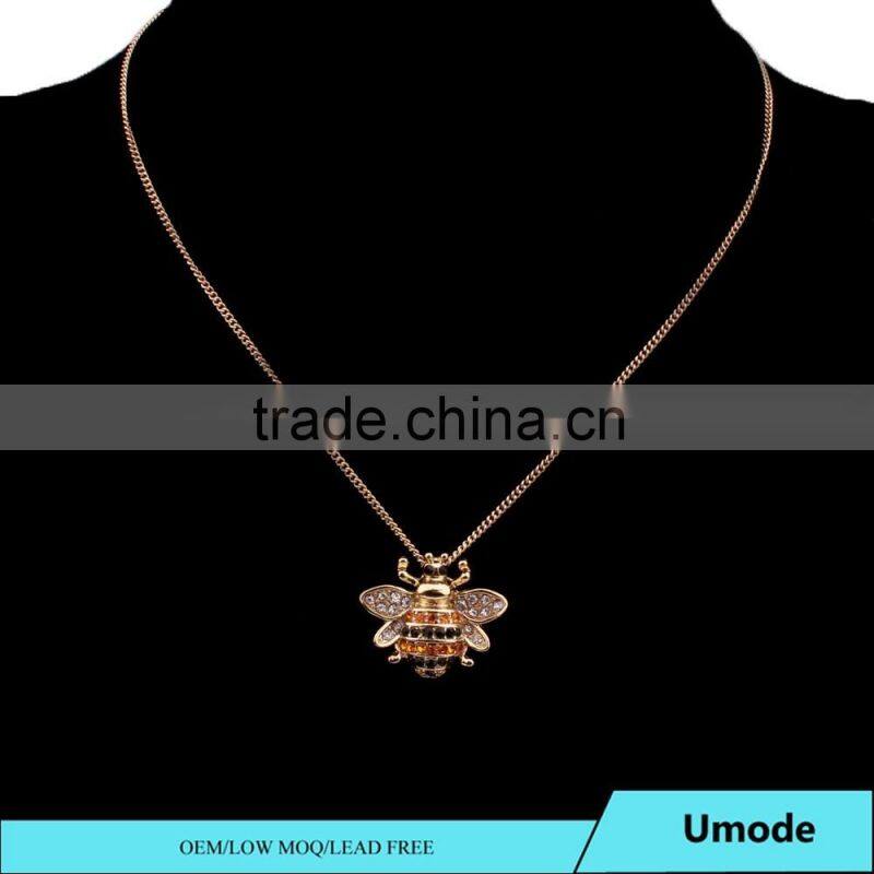 Unique Elements Crystal Necklaces Gold Bee 18K Rose Gold Pendant Necklace