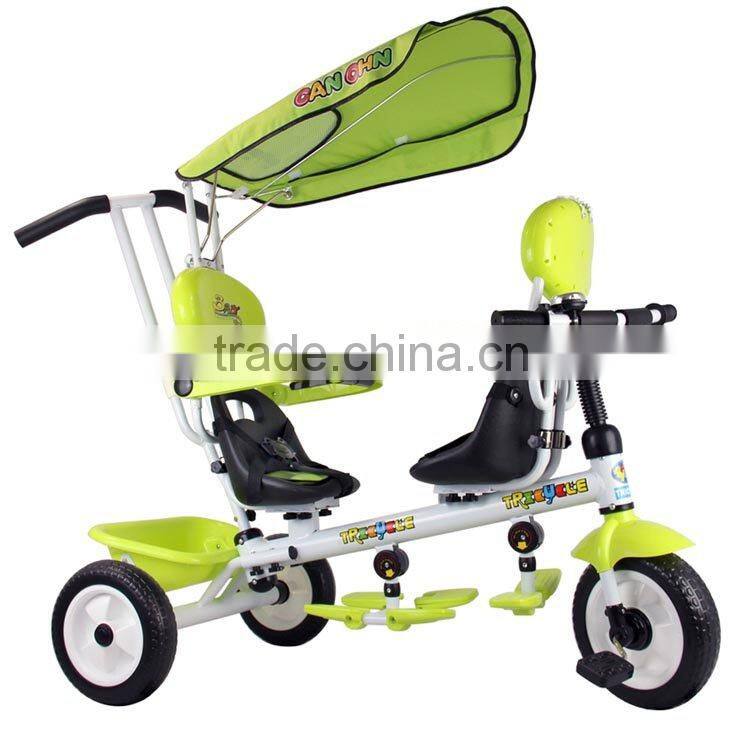 bt-016021D kids tricycle New design children multifunctional double seats ride on twin tricycle and baby stroller
