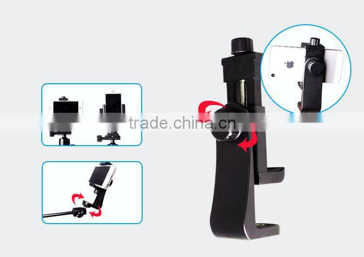 360 degree rotating cellphone Tripod Adapter Monopod Mount Holder with dual 1/4"-20 screw hole for small and big smartphone