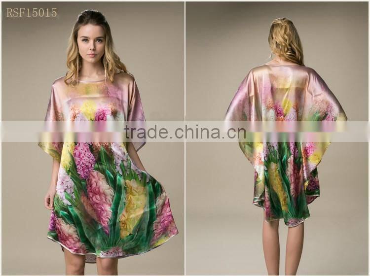 beach 100%satin silk women popular one size kaftan dress