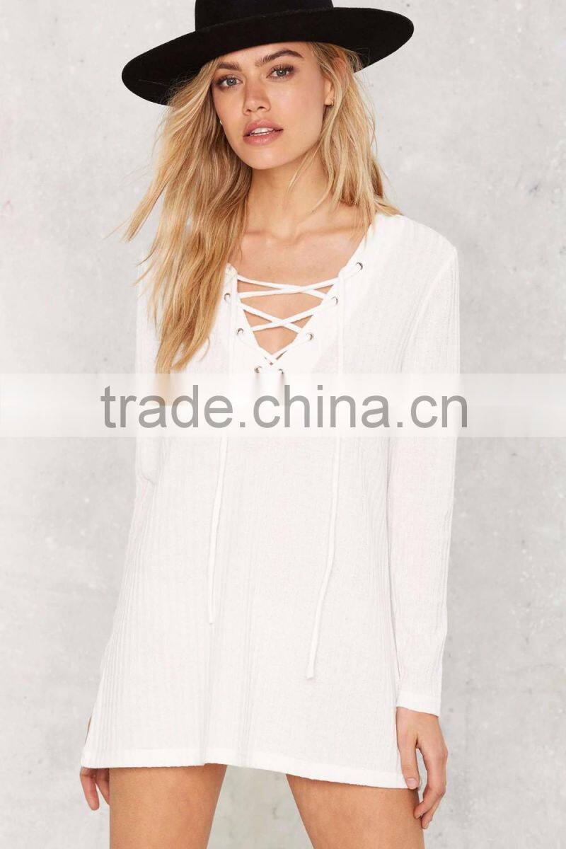 Long sleeve soft loose dressy ladies tunic top wholesale