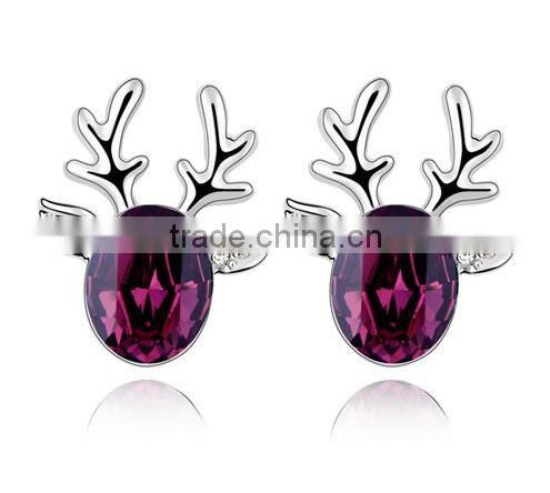 aestheticism Christmas ornaments purple crystal elk wholesale earring stud 2013 new