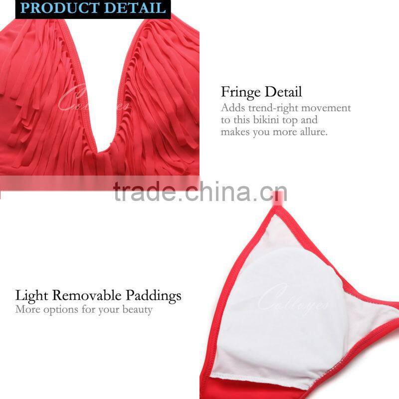 2016 New Sexy Red One-piece Swimsuit with Fringe and Side Cut-outs Colloyes