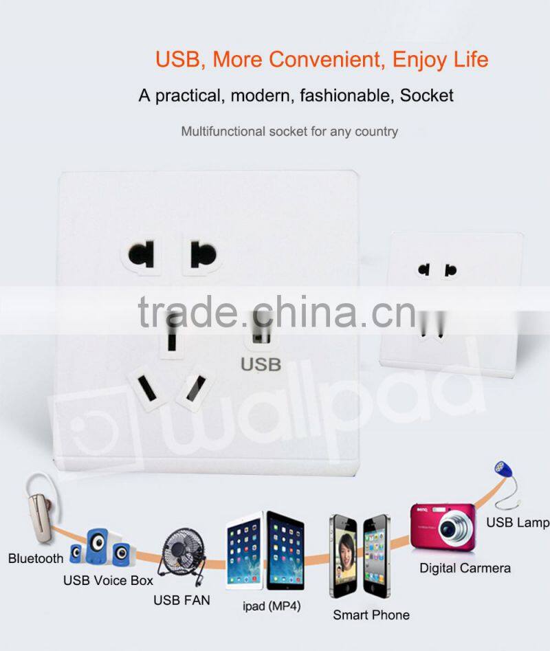 New Design Wallpad High Quality White PC110~250V Electrical Wall Socket with Usb Charger Port USB Power Wall Light Socket EU UK
