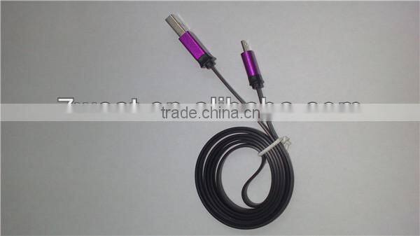 noodle flat metallic shell usb data charger cable for Samsug Sony HTC